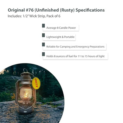 Light of Mine - Dietz #76 Original Unfinished Oil Lantern Bundle Including 6-Pack of 100% Cotton 1/2" Replacement Wick Strips (#76, UF) - style: Unfinished