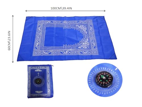 1 PiecesTravel Prayer Mat with Compass,Muslim Prayer Carpet,with Compass Pocket Sized Carry Bag,Muslim Travel Prayer Mat and Attached Compass,Islamic Prayer Rug,Blue