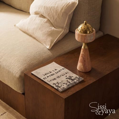 Sissi & yaya Marble Incense Burner with Brass Cover, 11 x 3.8 inches, Multi-Purpose Holder for Cones, Coils and Sticks (Light Brown) - color: Light Brown