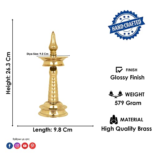 SATVIK 10.5-11 Inch - Set of 1 Brass Kerala Samai Oil Lamp - size: 10.5 Inch