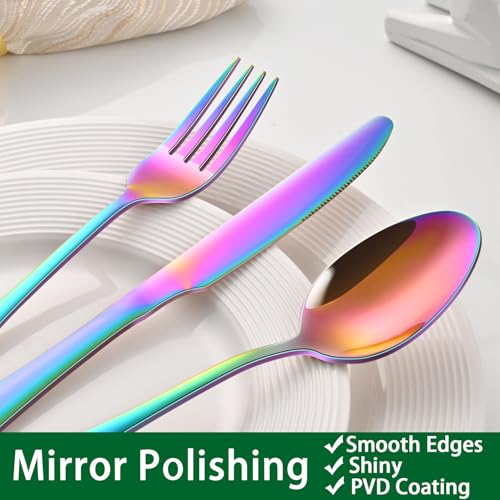 7.3 Inch Dinner Spoons Set, 8 Pieces Stainless Steel Tablespoons Set, Colorful Rainbow Mirror Finishing Metal Silverware Spoons - size: 8-Piece(Rainbow)