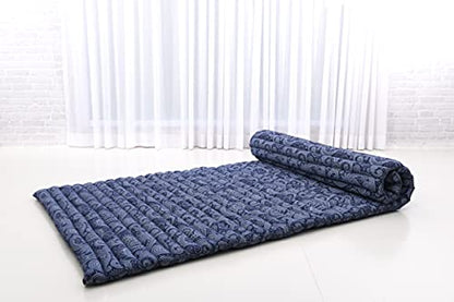 Leewadee Wide Thai Roll Mat 75 x 39 inches Kapok Firm - color: Cbt1 - Blue, size: L: 75x39"