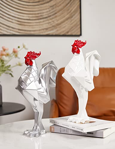 Rooster Sculpture Statue Animal Figurine Modern Decor 12.2 Inch - color: Silver
