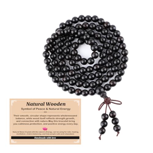 AD Beads 6mm 8mm 108 Prayer Mala Jasper Elastic Bracelet - Handmade Yoga Meditation Healing Power Energy Gifts for Unisex Adult. - color: Black Sandal wood Jasper(Creativity)
