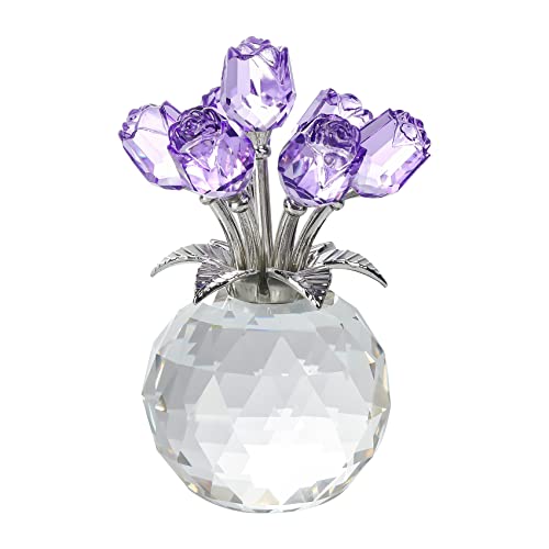 Movdyka Purple Crystal Rose Glass Flowers with Vase Figurine Home Decor - color: Purple-crystal Rose