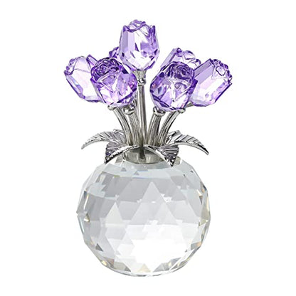 Movdyka Purple Crystal Rose Glass Flowers with Vase Figurine Home Decor - color: Purple-crystal Rose