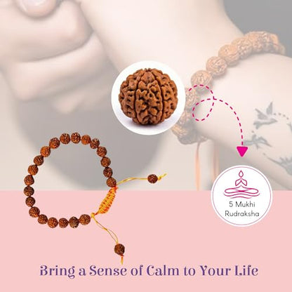 LOVENSPIRE Gold-plated 5 Face Original rudraksha beads Bracelet for Men – Panchmukhi Spiritual Wrist jewelry for Meditation & positive Energy - color: Classic Saffron