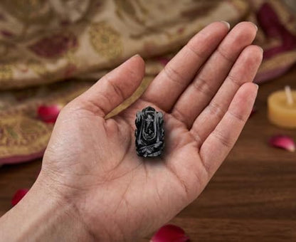Natural Black Agate Gemstone Ganesha Statue Sculpture Sign of Success and Good Luck. - color: Black Agate Ganesh