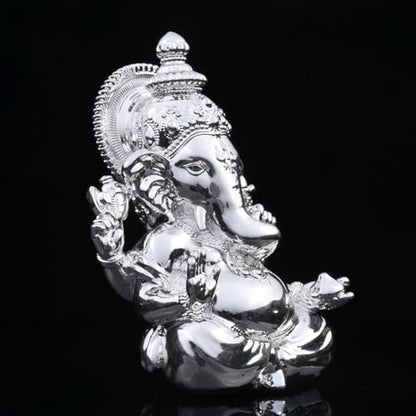 Ganesha Idol Ganesha Murti Ganpati Idol Handcrafted Ganesha Silver Plated Ganesha for CarDashboard Home Decor Puja Room Decorative Showpiece Gift Item (Silver Plated Vighnaharta Ganesha)