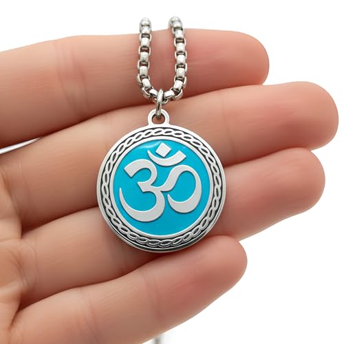 1" Stainless Steel Necklace Charms | Third Eye Vision | Peace Symbol | Finding Your Self | Yin & Yang | Moon Cat | Turtle Power | Flower of Life | | OM | Mystical Spiritual Protection, for Men & Women - style: OM Radiant Sky Silver