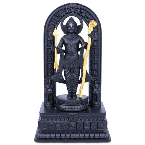 Artarium Ram Lalla Statue 7 Inch, Shree Ram Lalla Idol in Child Form, Lord Rama Murti for Home Temple, Mandir, Pooja Room, Meditation Altar, Office Desk Decor & Spiritual Religious Gift - color: Black