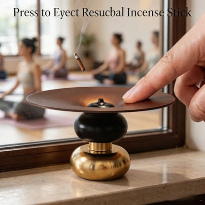 Metal Incense Holder, One - Press Eject Brass Stick Burner and Cone - color: Rose-brown