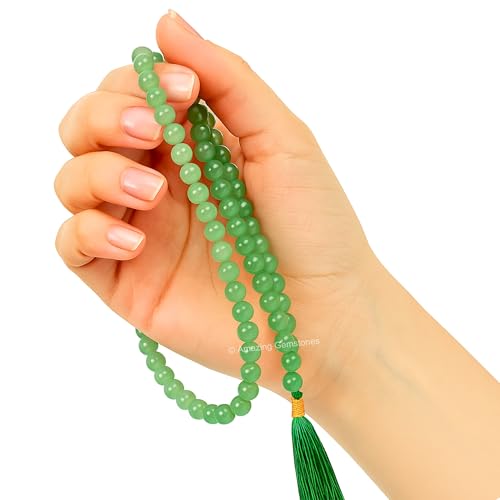 Amazing Gemstone Green Aventurine Mala Beads - 108 Prayer Beads for Meditation and Mindfulness Practice, Handcrafted Mala Beads with Natural Gemstones for Spiritual Healing and Relaxation (Plain) - color: Green Aventurine, style: Plain