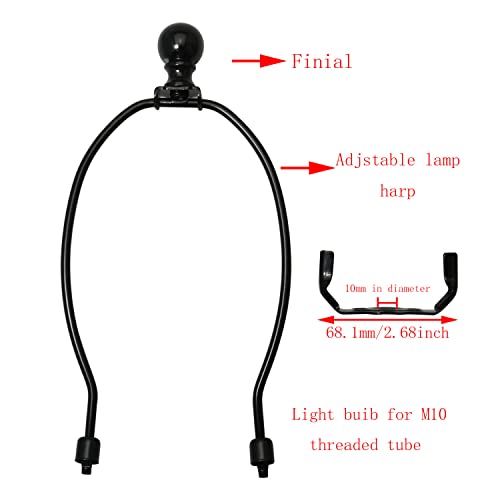 10 Inch Lamp Harp Holder with 1-1/2 Inch Lamp Finial Oil Rubbed Black Steel Ball Knob Lamp Shade Finial for Table and Floor Lamps, Black - size: 10 Inch