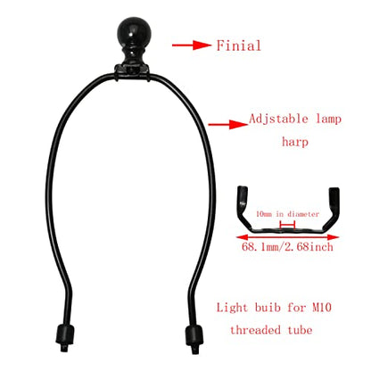 10 Inch Lamp Harp Holder with 1-1/2 Inch Lamp Finial Oil Rubbed Black Steel Ball Knob Lamp Shade Finial for Table and Floor Lamps, Black - size: 10 Inch