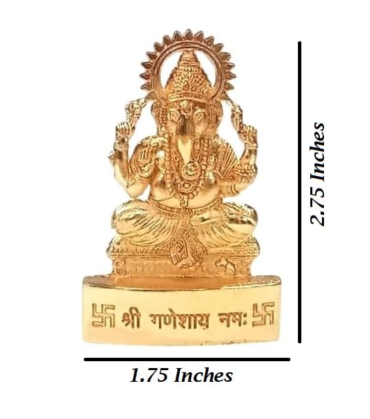 Lord Ganesha Statues- Hindu Elephant God Statue Sculpture Indian Ganesh Figurine Handmade (Mix Metal) Gift Decoration for Home, Temple, Office, Car (Ganesh Sitting Small)