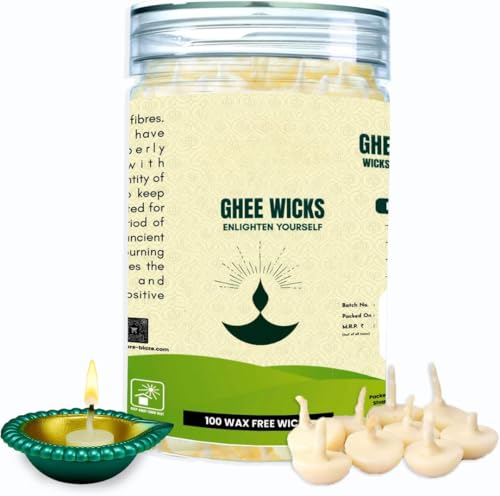 Pure Cow Ghee Wicks - Pack of 100 Pcs / Readymade Ghee Cotton Wicks/Diya Batti/puja Batti Home Decor (Plastic Box)