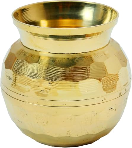 Small Brass Kalash Lota Pot Utensil Drinkware for Pooja Kit for Indian Traditional Pooja Decoration Purpose Gudi padwa Temple Home Pure Vessel Lota Kalash Return Gifts(Size:-2"x2.5"x2")(Golden)