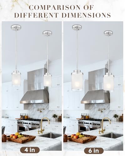 TENGXIN 6" Brushed Nickel Pendant Lights Kitchen Island, Frosted Glass - color: Brushed Nickel, Linen Frosted Glass, size: 6"