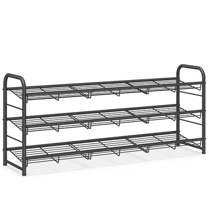 SONGMICS 3-Tier Long Stackable Metal Shoe Rack, Holds Up to 15 Pairs - color: Black, size: 3 Tiers (39.5"W)
