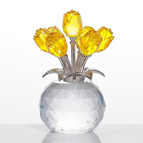 Movdyka Yellow Crystal Rose Glass Flowers with Vase Figurine Home Decor - color: Yellow-crystal Rose