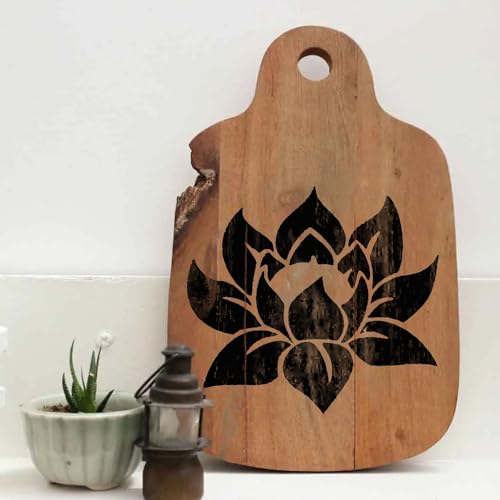 Large 12"x12" Lotus Stencil for Painting on Wood, Canvas, Paper, Fabric, Furniture - Lotus Flower Stencil - Reusable DIY Art and Craft Wall Stencils - Floral Stencils - color: Lotus 12"x12"
