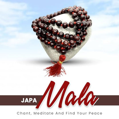 Japa Mala 108 + 1 Hand Knotted Meditation Rosary Natural Red Wood Rosewood Prayer Beads | Finger Counter for Pooja, Yoga, Original Buddhist Rosary