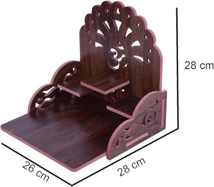 Small Wooden Temple for Home & Office, Light Weight Puja Mandir, Perfect for Smaller Spaces, Size- 28x28x26 CM.