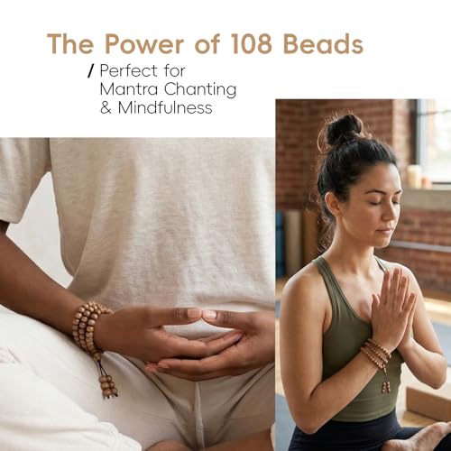 108 Mala Bead Bracelets, Authentic White Sandalwood Bead Necklace - size: 5x6mm beads
