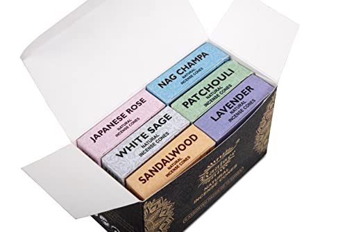 Raajsee Natural Incense Cones,6 Pack Mixed Scents Gift Pack 15 pc Each (90 Total), Insense Cones Variety Pack, 100% Organic Non Toxic Natural - Hand Rolled Free from Chemicals (Pack 1) - color: Pack 1