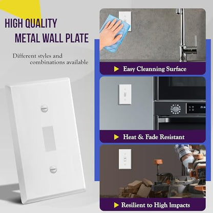 ENERLITES Toggle Light Switch Metal Wall Plate, 1-Gang, White Gloss - color: White Gloss, size: Standard Size