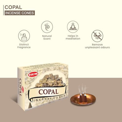 HEM Copal Incense Cones – Pack of 120 Cones (10 Boxes) – Natural Long-Lasting Aroma for Aromatherapy, Cleansing, Stress Relief & Home Fragrance