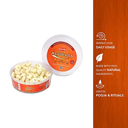 Hem Aradhna Pure Ghee Diya with Batti Pack of 100 Diyas | Pooja Room Items for Home | Wax Free | Ghee Wicks for Prayers, Rituals & Special Occasions | Burning Time: 30 mins