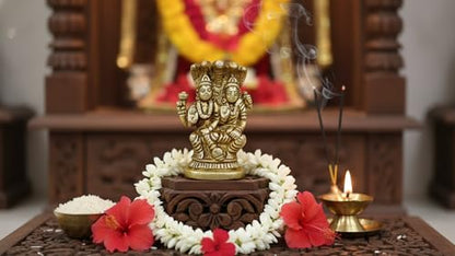 2.25 Inches Solid Brass Laxmi Narayan Murti | Lord Vishnu & Goddess Lakshmi Seated on Shesh Nag in Blessing Pose | Small Idol for Home Temple, Puja Room & Diwali Gift - size: Laxmi-Narayan