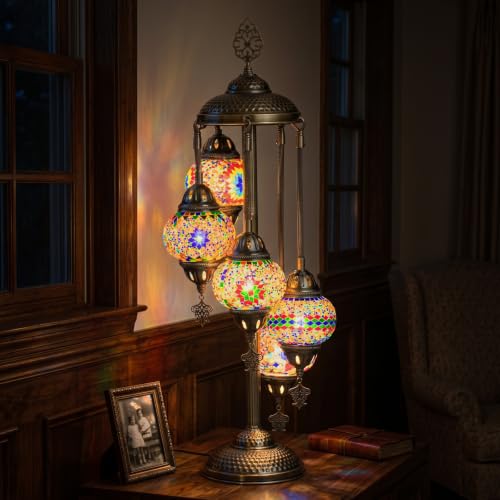 Marrakech 31" Turkish Mosaic Lamp Handmade 5 Globes Moroccan Table Lamp - color: 5 Globes - Mixed Color