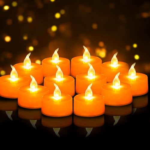 Tea Lights Battery Operated Candles LED Tea Lights Flameless Candles 200+ Hours Flickering Fake Tealights for Sweetest Day Wedding Home Decorations Party (Orange Base, 24 Pack) - color: Orange Base, size: 24 PACK