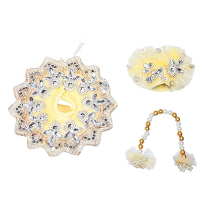 Laddu Gopal Dress with Mukut Bal Krishna ji Kanha ji God Vastra-Cream (6") - size: 6" Inches -1