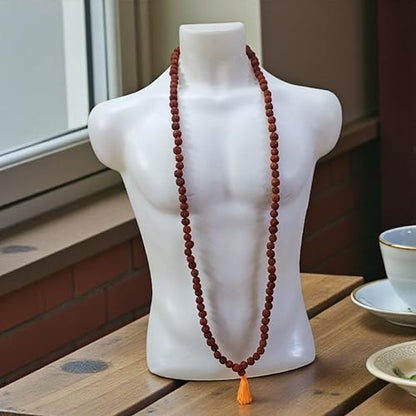 12mm Nepali 5 Mukhi Rudraksha Japa Mala 108+1 Beads | Original Natural Rudraksh Prayer Necklace for Men & Women | Handmade Meditation, Yoga & Hindu Buddhist Rosary Mala