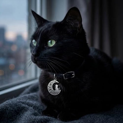 1" Stainless Steel Necklace Charms | Third Eye Vision | Peace Symbol | Finding Your Self | Yin & Yang | Moon Cat | Turtle Power | Flower of Life | | OM | Mystical Spiritual Protection, for Men & Women - style: Moon Cat Silver