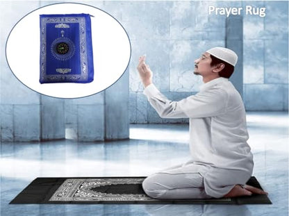 1 PiecesTravel Prayer Mat with Compass,Muslim Prayer Carpet,with Compass Pocket Sized Carry Bag,Muslim Travel Prayer Mat and Attached Compass,Islamic Prayer Rug,Blue