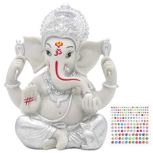 alikiki Hindu God Lord Ganesha Statue - 5.6" H Silver Toned Indian God Ganpati Idol Murti for Diwali Pooja Decor Mandir Temple Home Altar Office Shrine Puja Item Wedding Spiritual Decors