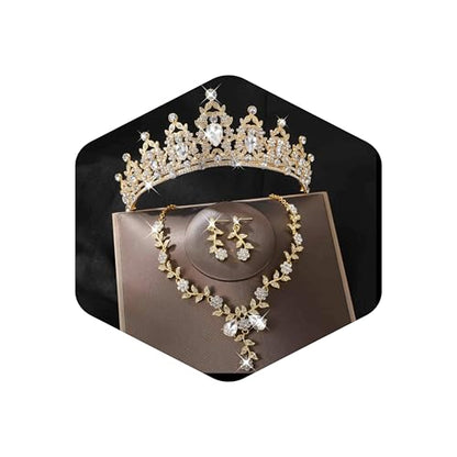 Kamirola Tiaras and Crowns for Women,Tiaras Earrings Necklace, Crystal Bridal Jewelry Set, Costume Party Halloween Prom Pageant Jewelry for Women(TR45) - color: Gold