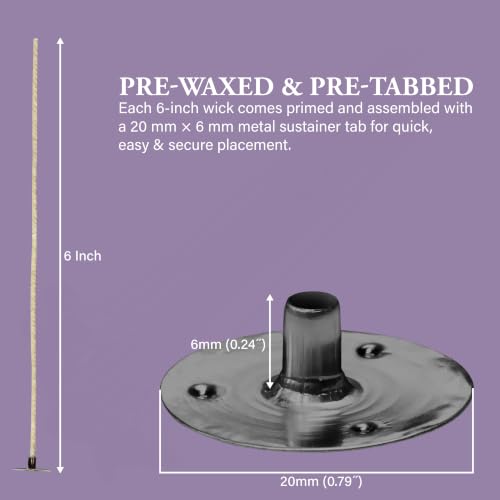 HTP 104 6 Inch Candle Wicks, 50 Count Pre-Waxed Pre-Tabbed - size: 50 HTP - 104