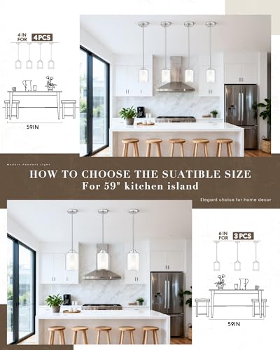 TENGXIN 6" Brushed Nickel Pendant Lights Kitchen Island, Dual Glass Shade - color: Brushed Nickel, Dual Glass, size: 6"
