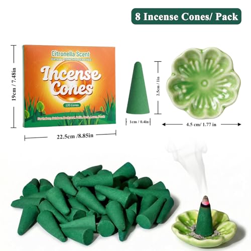 SCENTORINI Citronella Incense Cones, 120 Pcs Incense Cones with 1 Holder - color: Green Incense Cones
