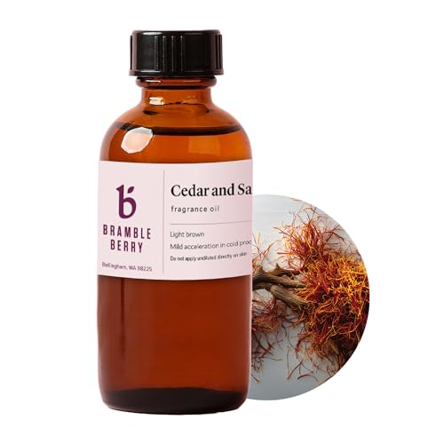 Bramble Berry Cedar and Saffron Fragrance Oil 2 oz | Rich Woodsy Scent with Patchouli, Sandalwood, Spices & Musk for Candle Making, Soap, Beard Oil & Lotion, Skin Safe, Vegan, Paraben & Phthalate Free - color: Cedar and Saffron
