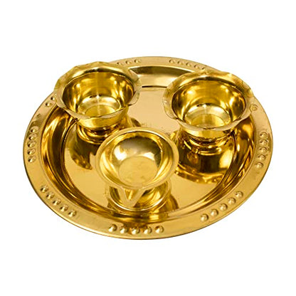 Spillbox Traditional Handcrafted Ganesha Brass Puja | Pooja Thali | Arati | Arathi | Arthi | Arti | Arathi | Bartan Thambulam Plate 2bowls 1 Diya (Small)