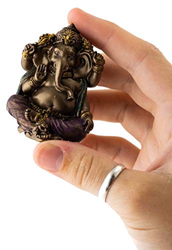 Top Collection Mini Ganesh Statue - Ganesha Lord of Success Sculpture in Premium Cold Cast Bronze with Colored Accents - 2-Inch Collectible New Age Hind God Figurine