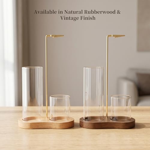 2 in 1 Incense Holder for Sticks with Detachable Glass Ash Catcher - color: Natural Wood Color