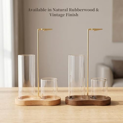 2 in 1 Incense Holder for Sticks with Detachable Glass Ash Catcher - color: Natural Wood Color